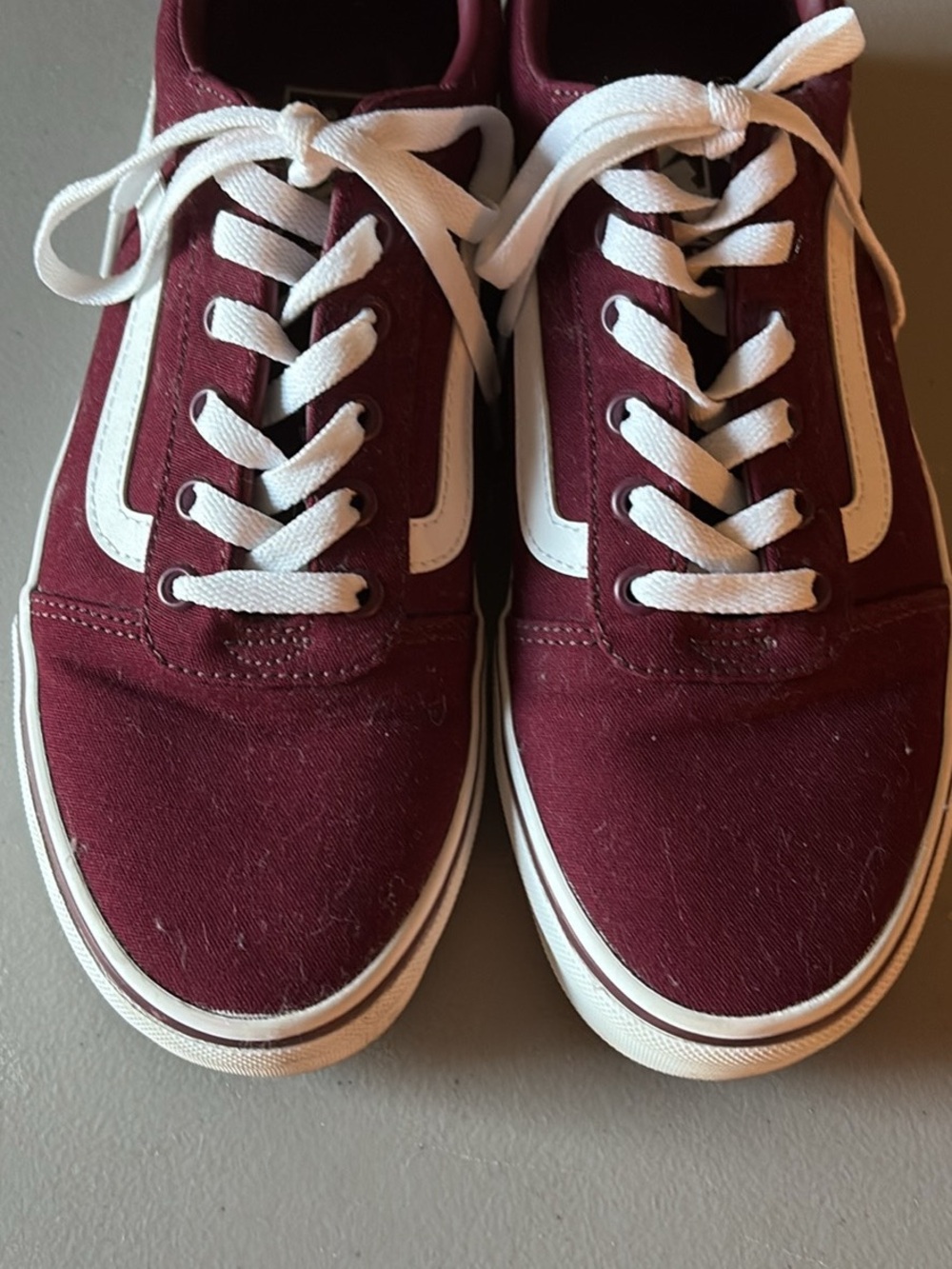 Women’s, Maroon Canvas Low-Top Sneakers with White Stripe